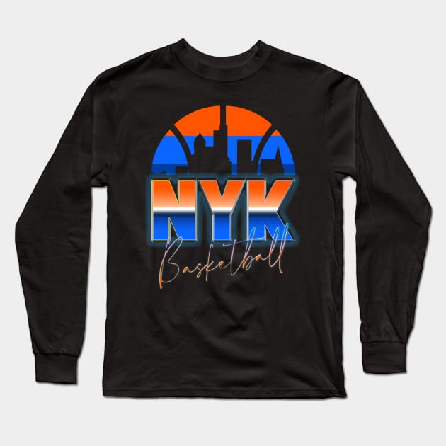 New York Basketball Retro 90s Chrome Skyline Long Sleeve T-Shirt by funandgames